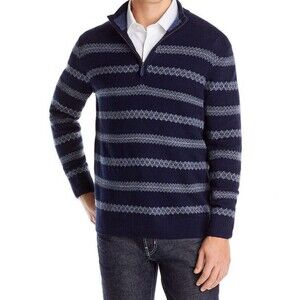 VINEYARD VINES Sweater Mens XL Blue 1/4 Zip Pullover Fair Ilse Stripe Wool $188